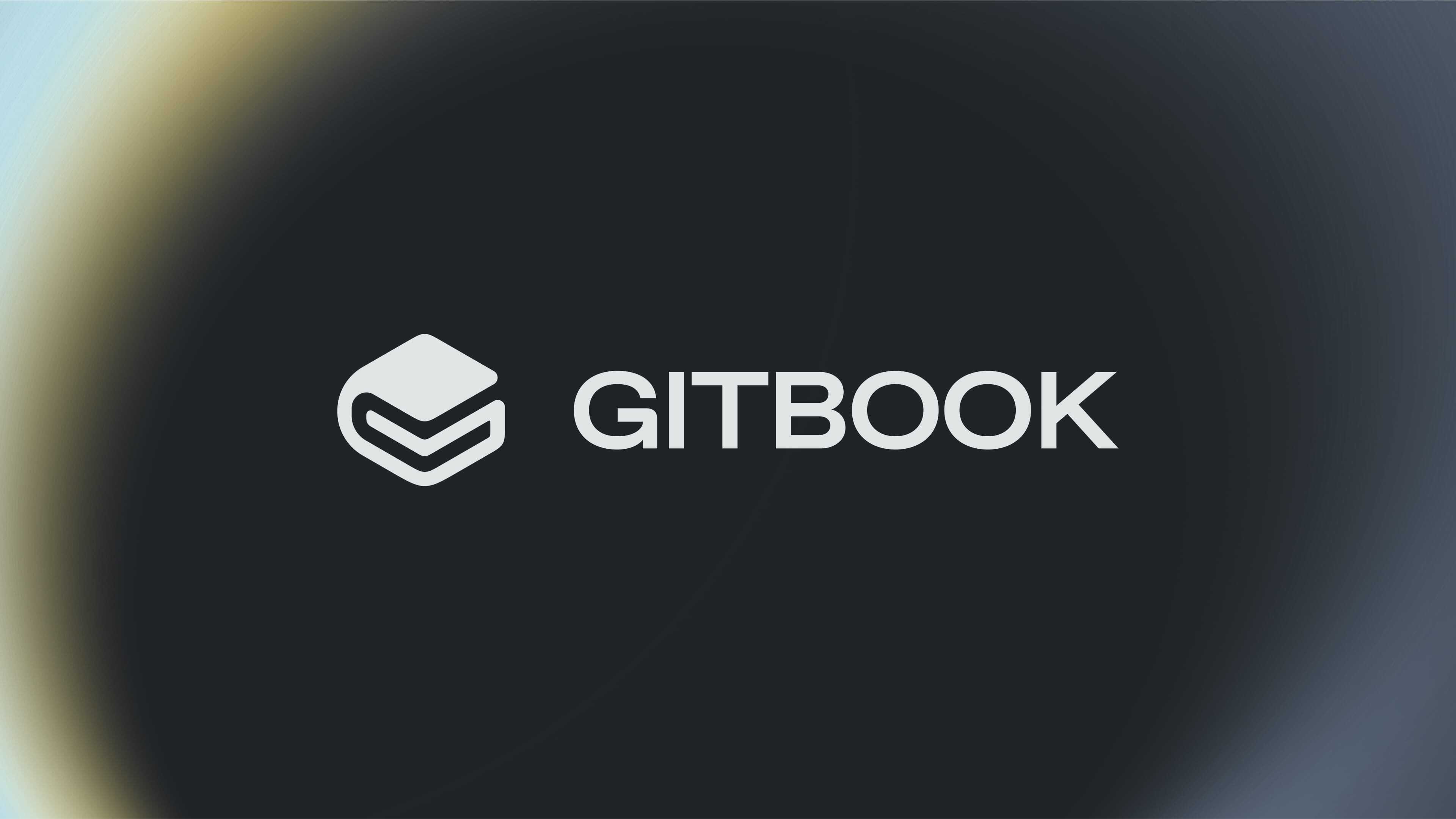 The new GitBook logo on a black background with a gradient of yellow and blue at the edges of the frame