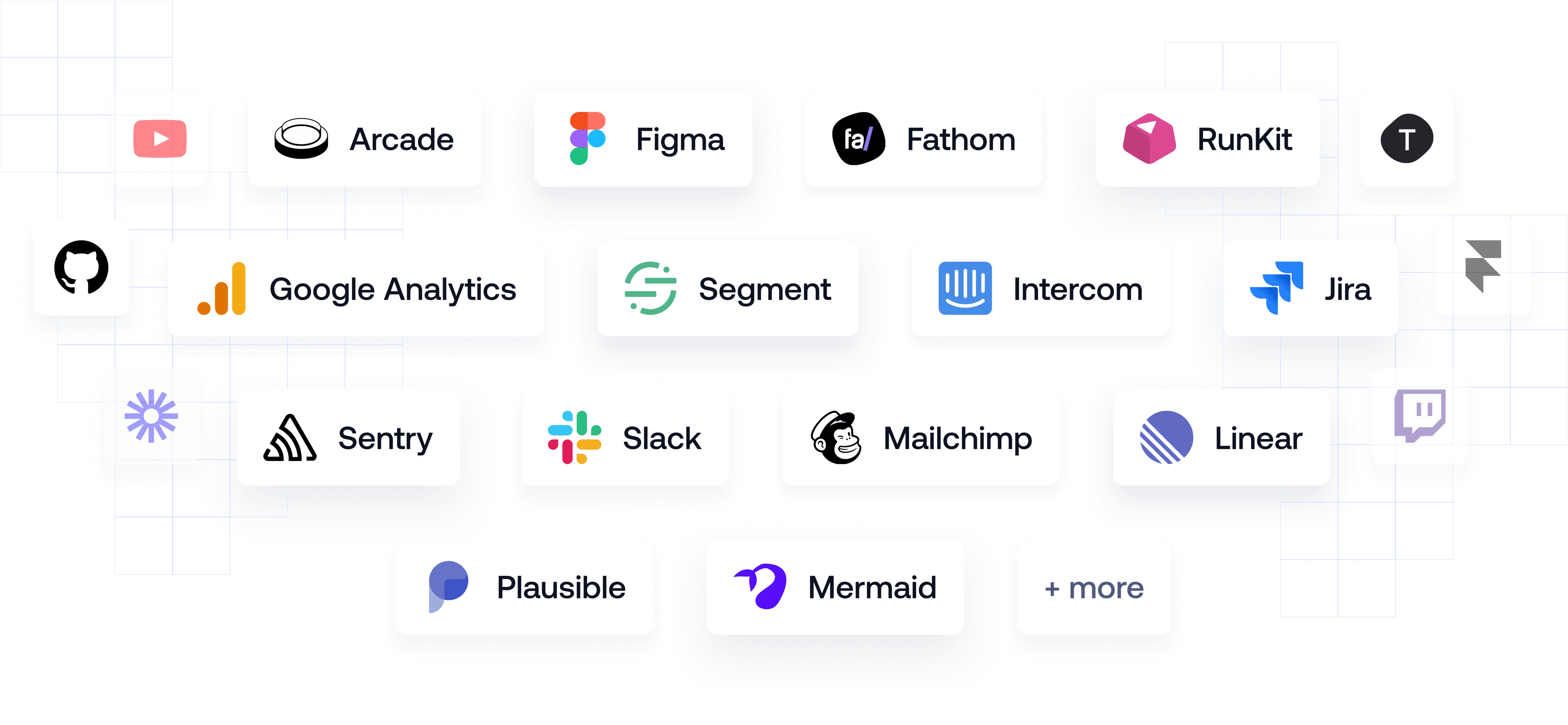 An illustrated image showing a selection of products that have GitBook integrations.