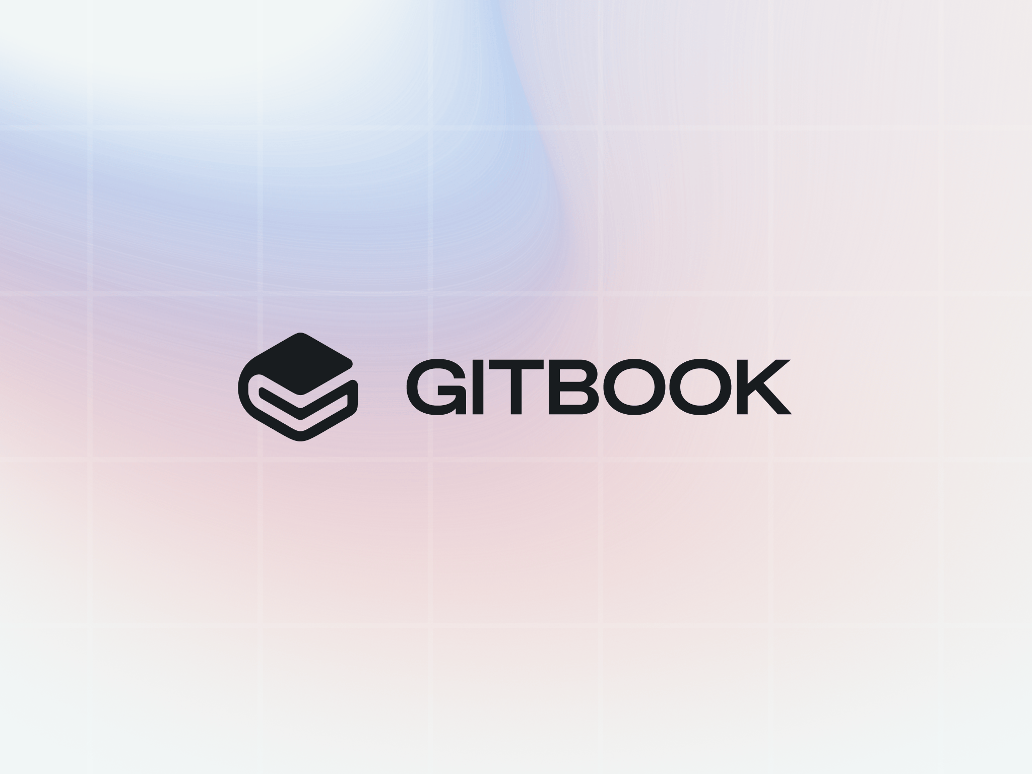 The new GitBook logo on a pink, blue and white gradient background
