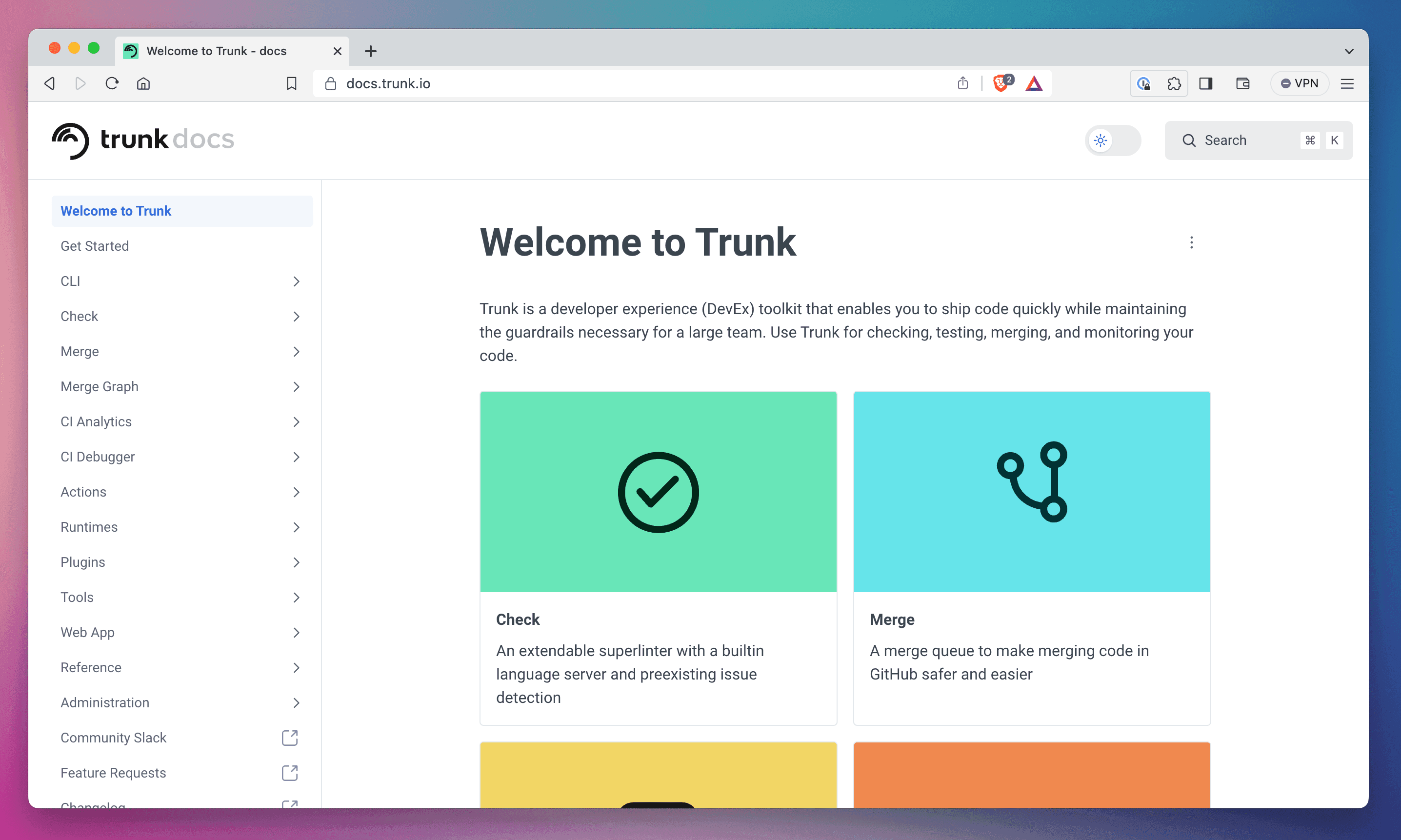 A screnshot showing the main page of Trunk.io’s documentation